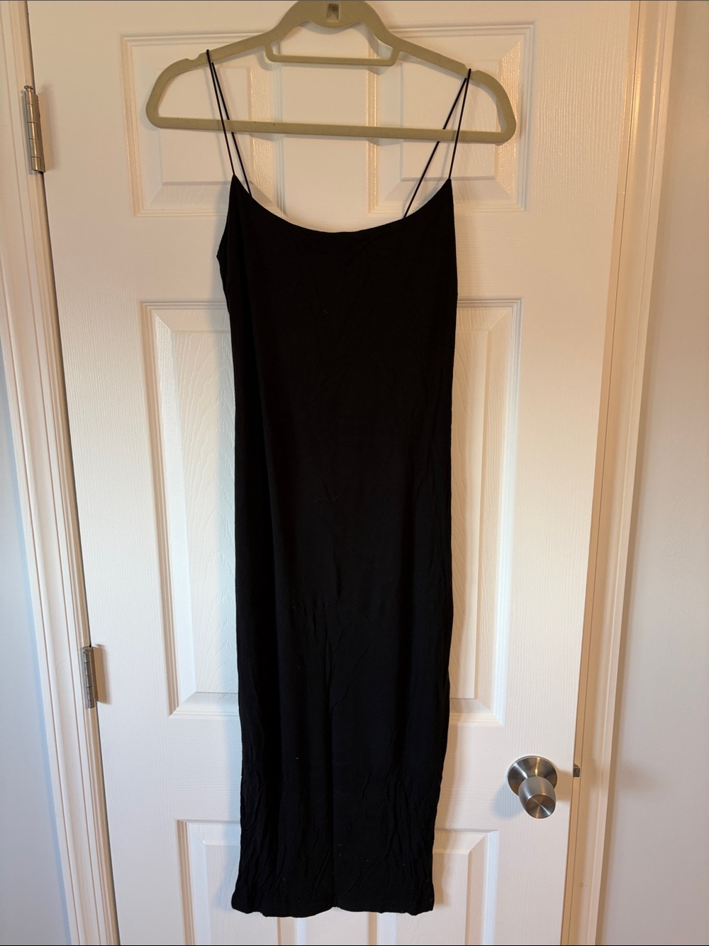 JLUXLABEL Black Midi Slip Dress with Spaghetti Straps